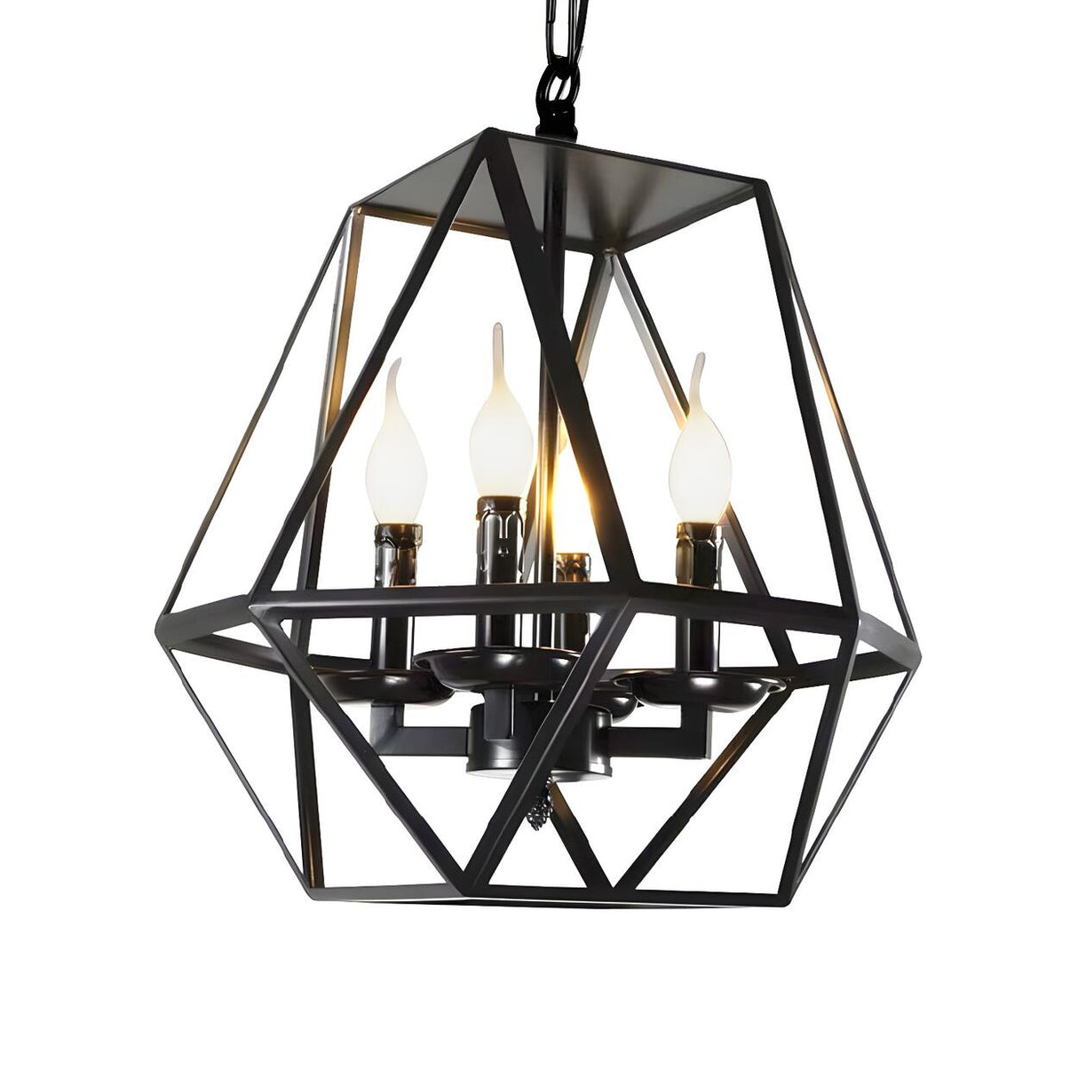 Retro Industrial Adjustable Chain Black Cage Chandelier Image - 8