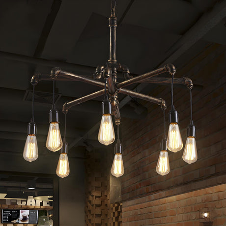 Retro Industrial Cafes 3 Tiers Pipe Exposed Bulb Chandelier Image - 1