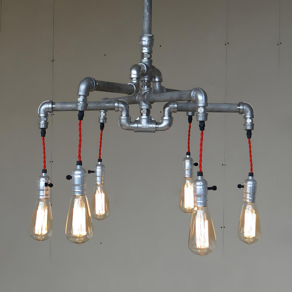 Retro Industrial Cafes 3 Tiers Pipe Exposed Bulb Chandelier Image - 2