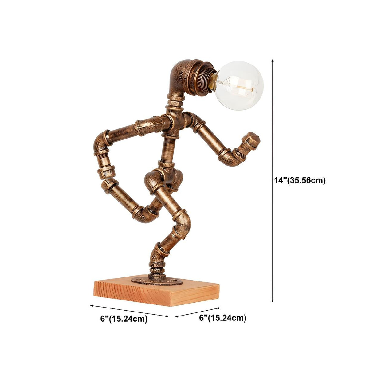 Retro Industrial Pipe Robot Wooden Base Table Lamp 