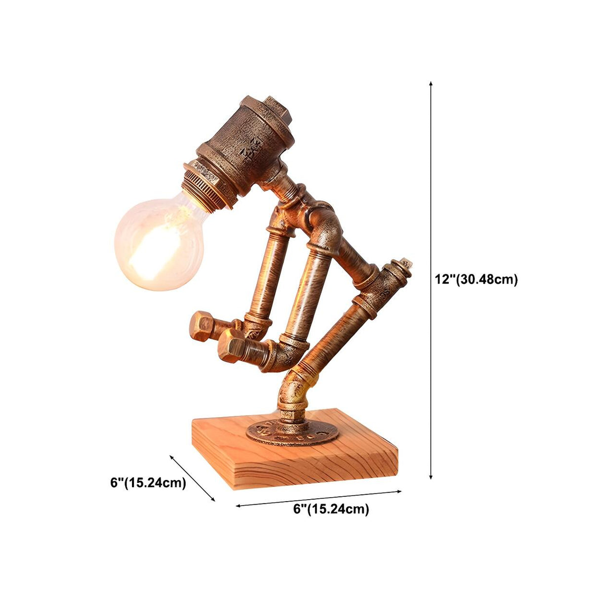 Retro Industrial Pipe Robot Wooden Base Table Lamp Image - 12