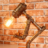 Retro Industrial Pipe Robot Wooden Base Table Lamp Image - 4