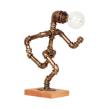 Retro Industrial Pipe Robot Wooden Base Table Lamp Image - 5