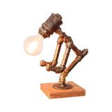 Retro Industrial Pipe Robot Wooden Base Table Lamp Image - 6