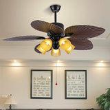 Retro Leaf Shaped Blades Glass Shades Ceiling Fan Light Image - 1