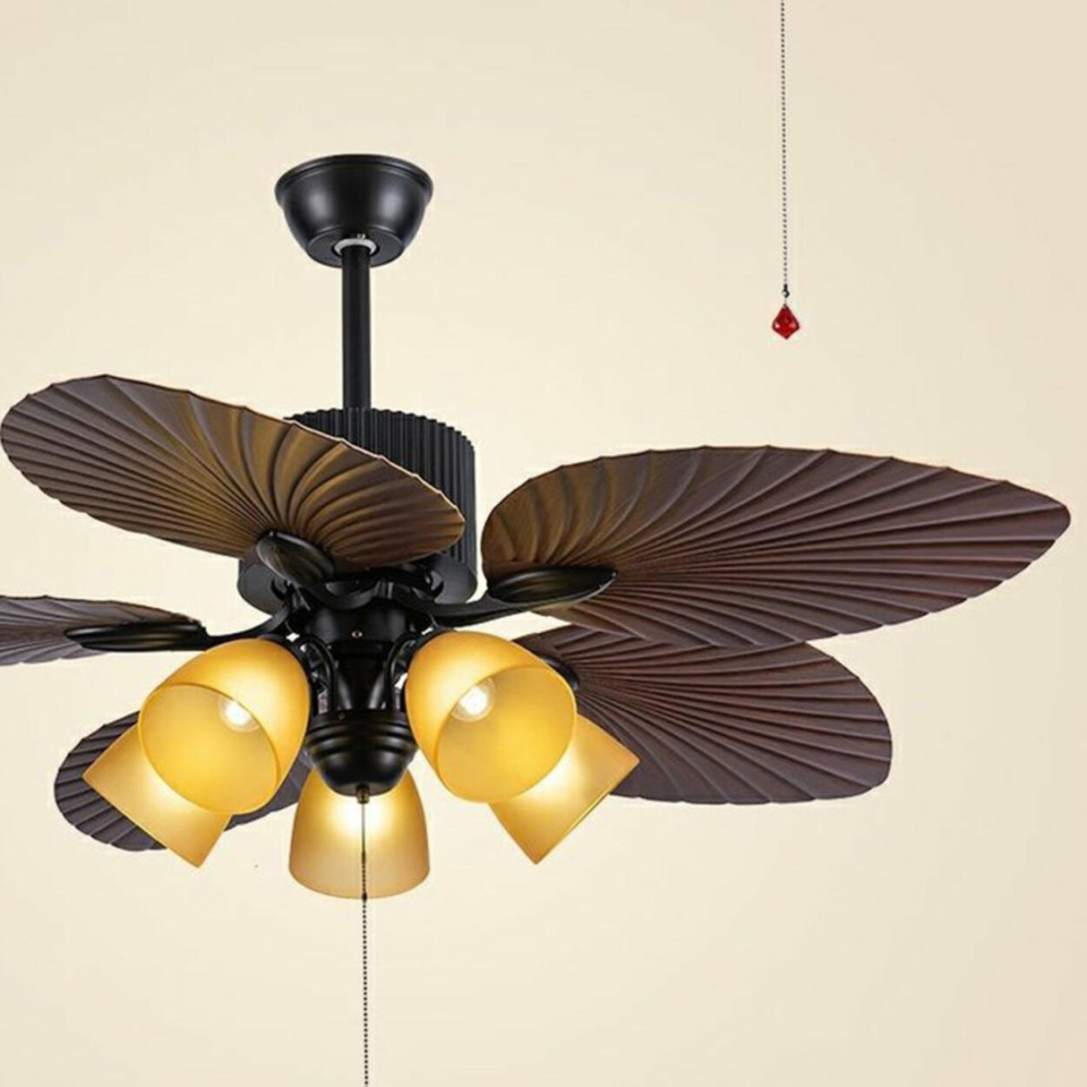 Retro Leaf Shaped Blades Glass Shades Ceiling Fan Light Image - 10