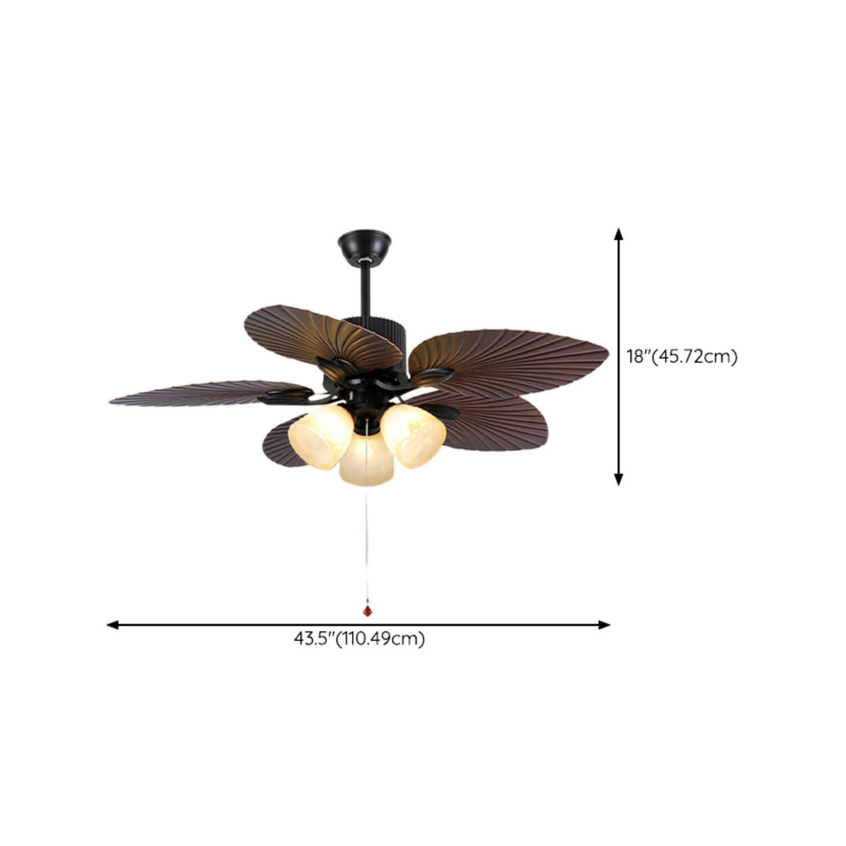 Retro Leaf Shaped Blades Glass Shades Ceiling Fan Light 