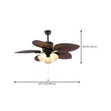 Retro Leaf Shaped Blades Glass Shades Ceiling Fan Light #size