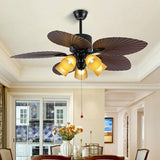 Retro Leaf Shaped Blades Glass Shades Ceiling Fan Light Image - 3