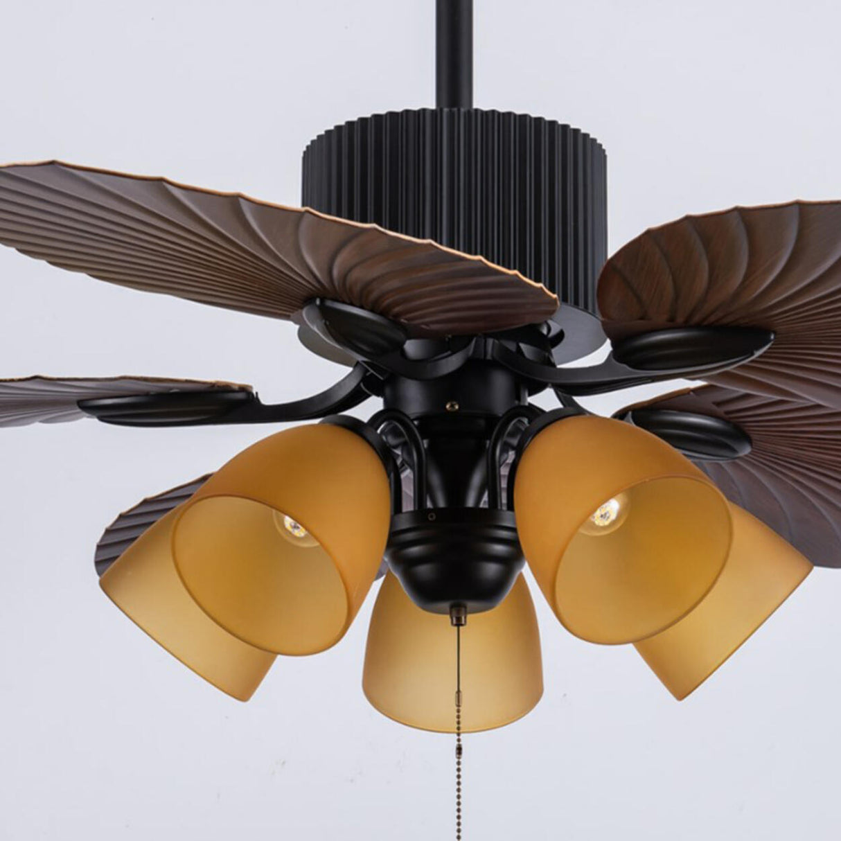 Retro Leaf Shaped Blades Glass Shades Ceiling Fan Light Image - 4