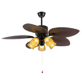 Retro Leaf Shaped Blades Glass Shades Ceiling Fan Light Image - 5