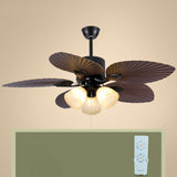 Retro Leaf Shaped Blades Glass Shades Ceiling Fan Light Image - 7