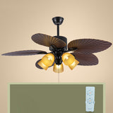 Retro Leaf Shaped Blades Glass Shades Ceiling Fan Light Image - 9