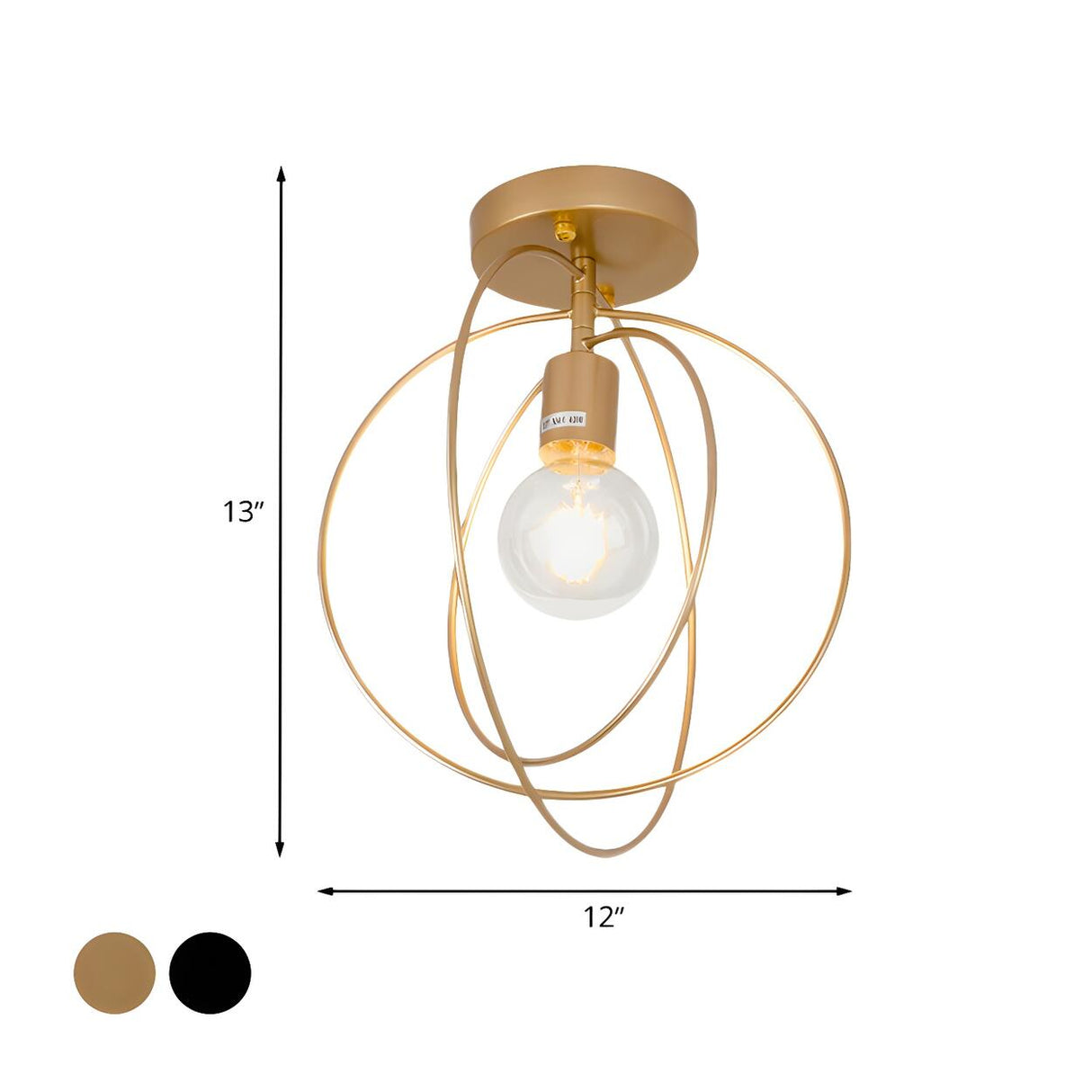 Retro Mini Gold Rings Bare Bulb Semi-Flush Mount Light Image - 5