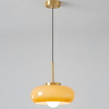 Retro Modern Orange Amber Glass Oval Pendant Light Image - 11