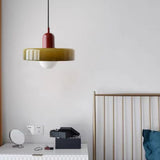 Retro Olive Green and Red Disc Round Bedroom Pendant Light Image - 4