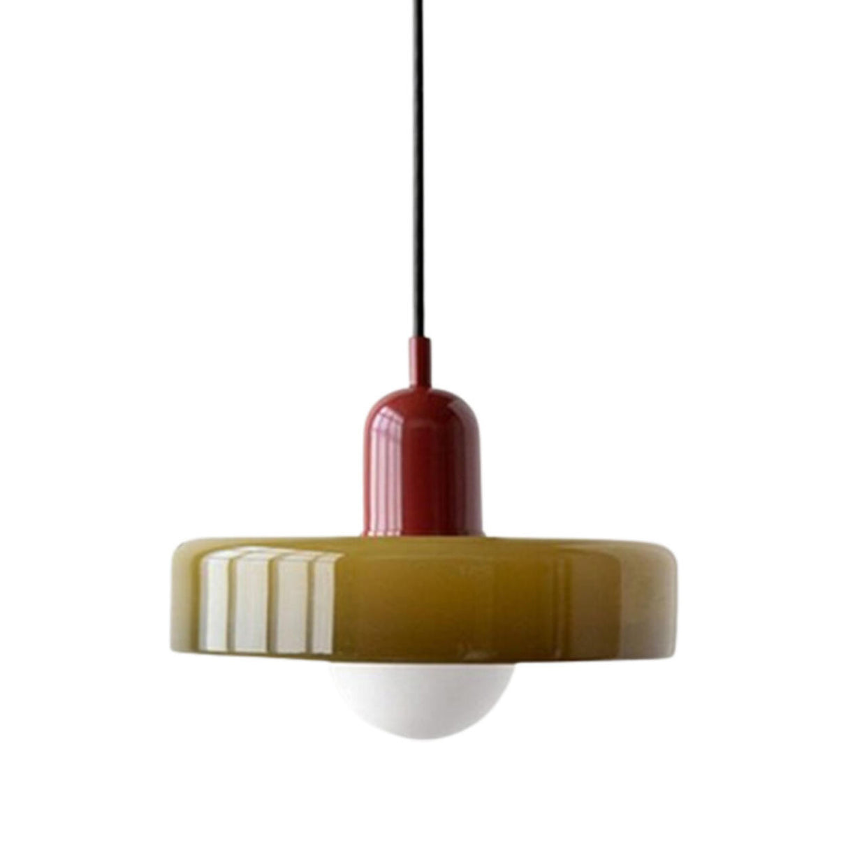 Retro Olive Green and Red Disc Round Bedroom Pendant Light Image - 5