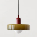 Retro Olive Green and Red Disc Round Bedroom Pendant Light Image - 7