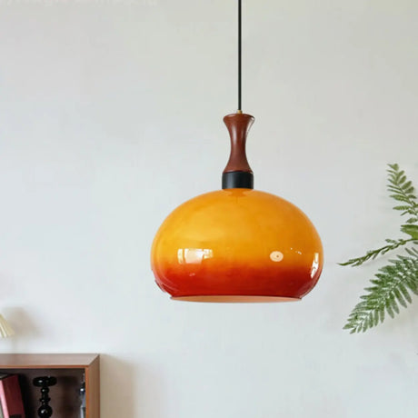 Retro Orange Gradient Glass Dome Pendant Light Image - 1