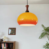 Retro Orange Gradient Glass Dome Pendant Light Image - 4