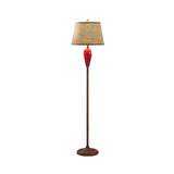 Retro Red Urn Porcelain and Cylinder Fabric Floor Lamp Image - 3