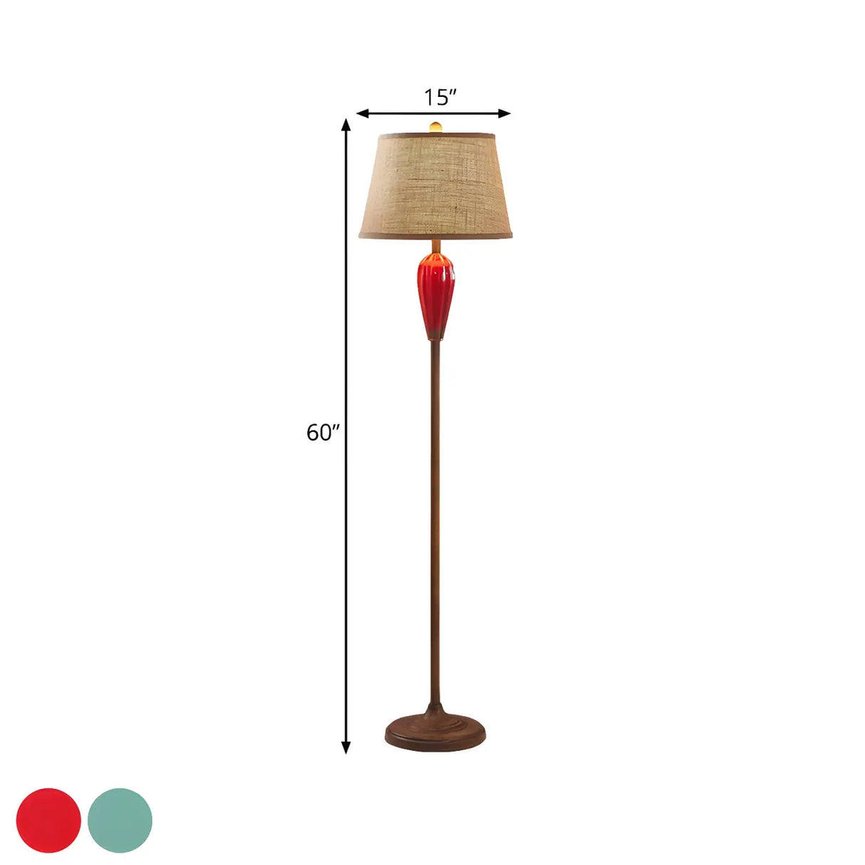 Retro Red Urn Porcelain and Cylinder Fabric Floor Lamp 