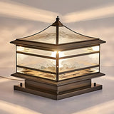 Retro Square Pagoda Glass Outdoor Patio Post Light Image - 11