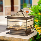 Retro Square Pagoda Glass Outdoor Patio Post Light Image - 3