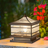 Retro Square Pagoda Glass Outdoor Patio Post Light Image - 4