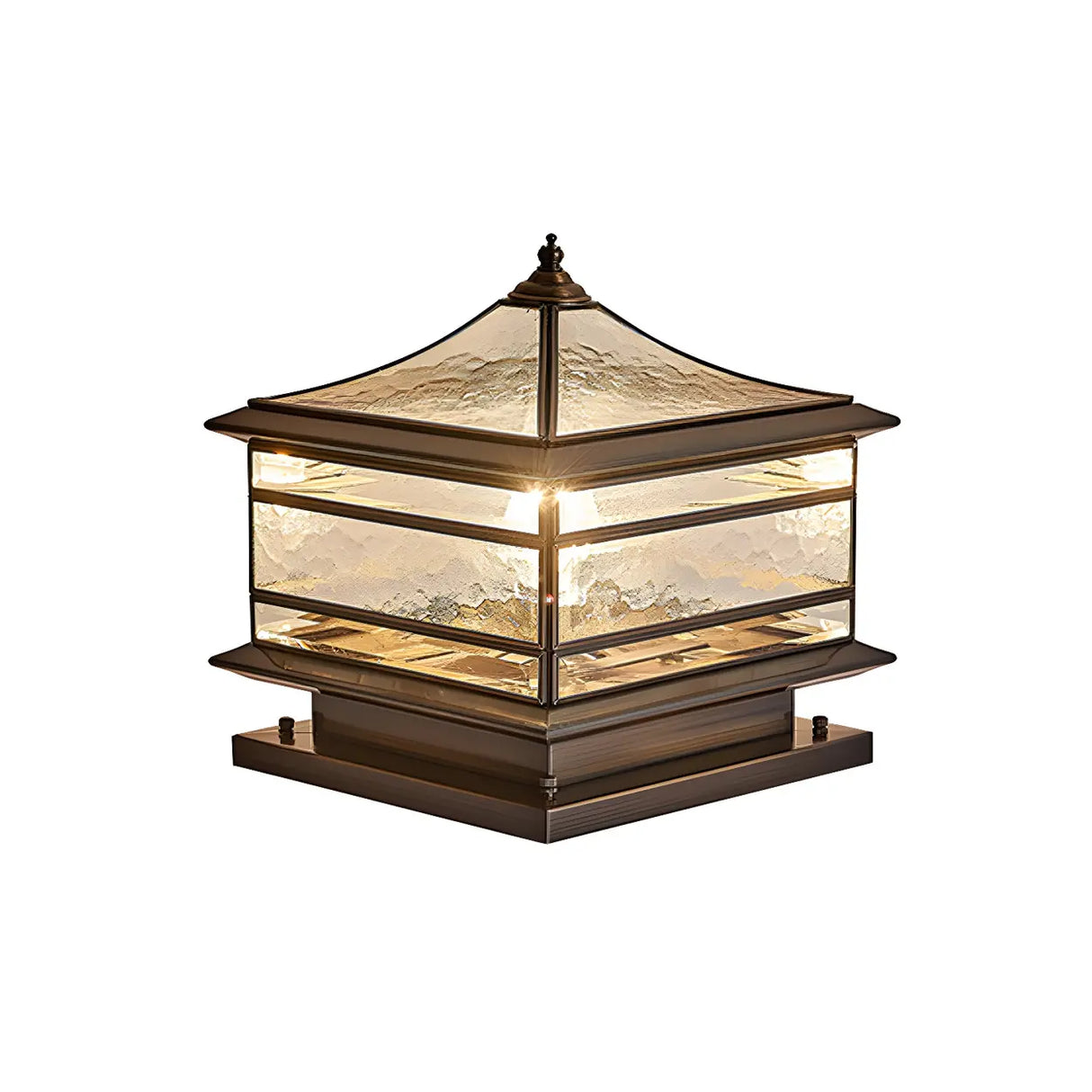 Retro Square Pagoda Glass Outdoor Patio Post Light Image - 5