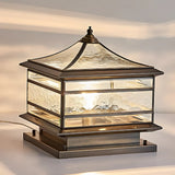 Retro Square Pagoda Glass Outdoor Patio Post Light Image - 9