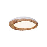 Retro Walnut Circular Wood Flush Mount Ceiling Light Image - 13