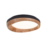 Retro Walnut Circular Wood Flush Mount Ceiling Light Image - 16