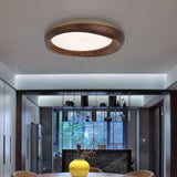 Retro Walnut Circular Wood Flush Mount Ceiling Light Image - 2