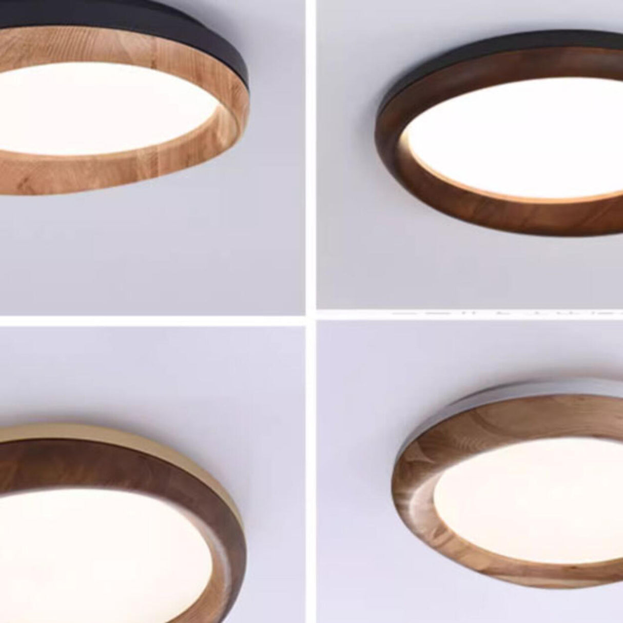 Retro Walnut Circular Wood Flush Mount Ceiling Light Image - 23