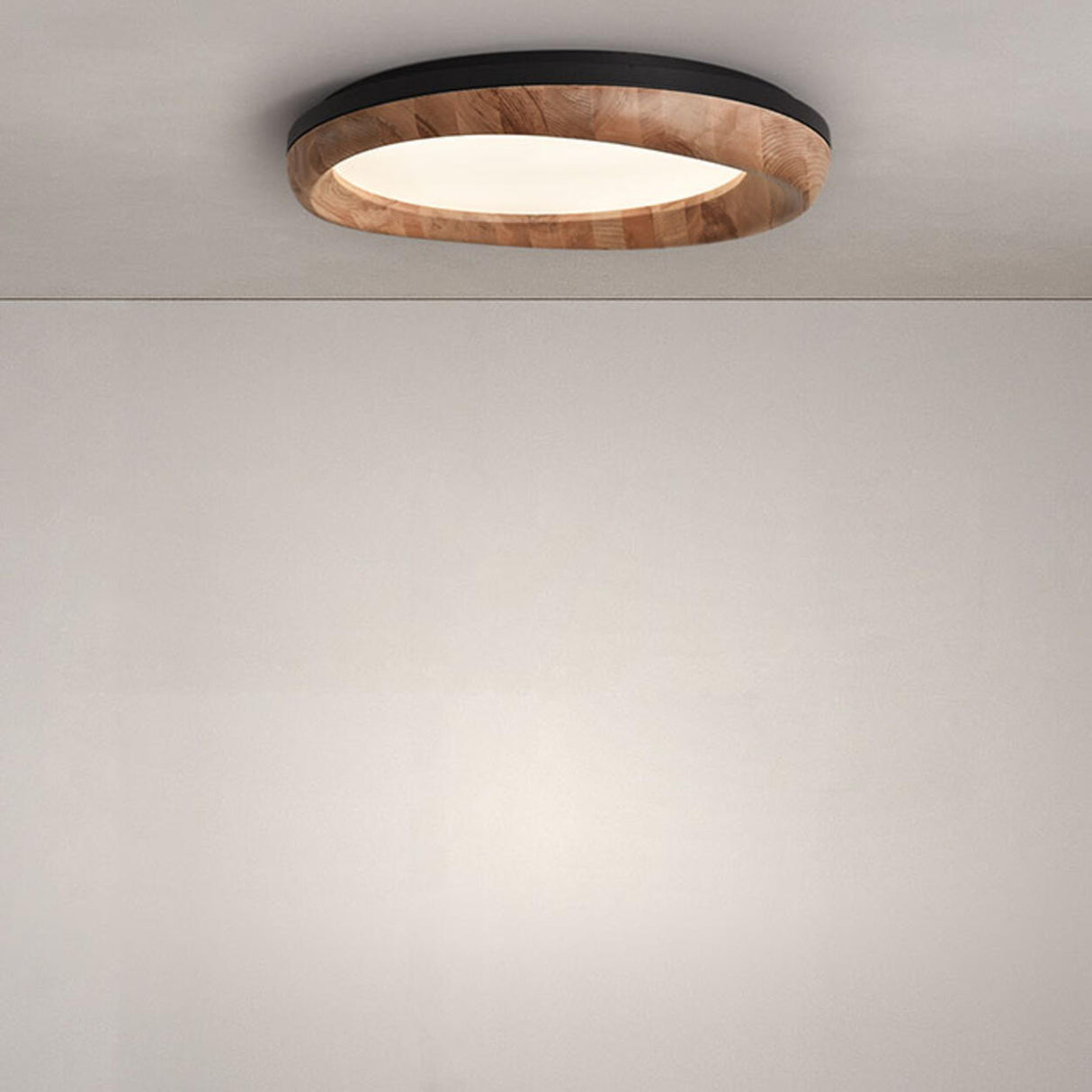 Retro Walnut Circular Wood Flush Mount Ceiling Light Image - 4