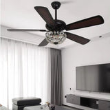 Retro Windmill Clear Crystal Decor Ceiling Fan Light Image - 3