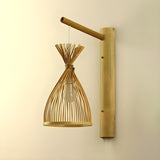 Retro Woven Bamboo Geometric LED Wall Light Fixture Image - 10