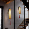 Retro Woven Bamboo Geometric LED Wall Light Fixture Image - 2