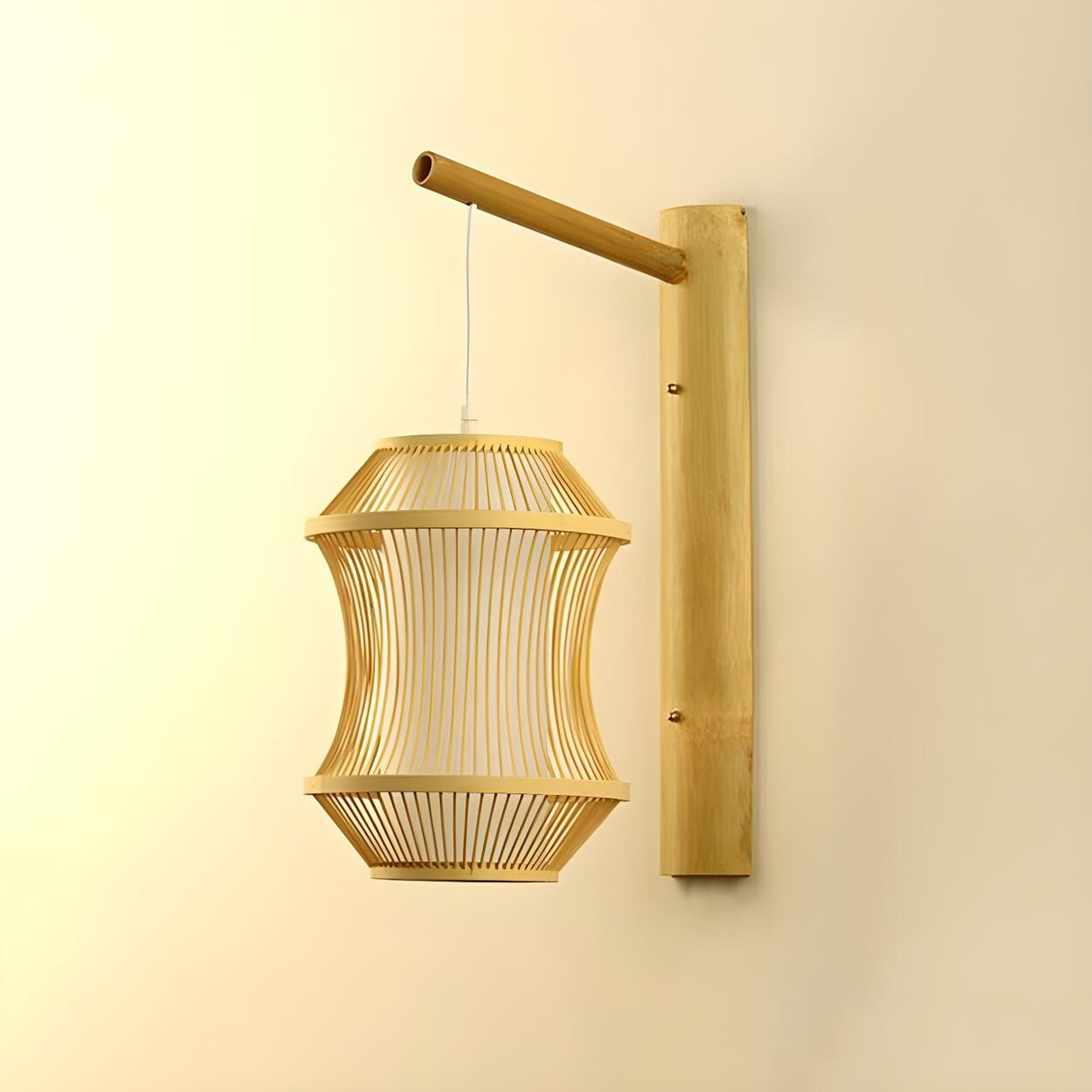 Retro Woven Bamboo Geometric LED Wall Light Fixture Image - 4