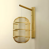 Retro Woven Bamboo Geometric LED Wall Light Fixture Image - 5