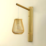 Retro Woven Bamboo Geometric LED Wall Light Fixture Image - 9