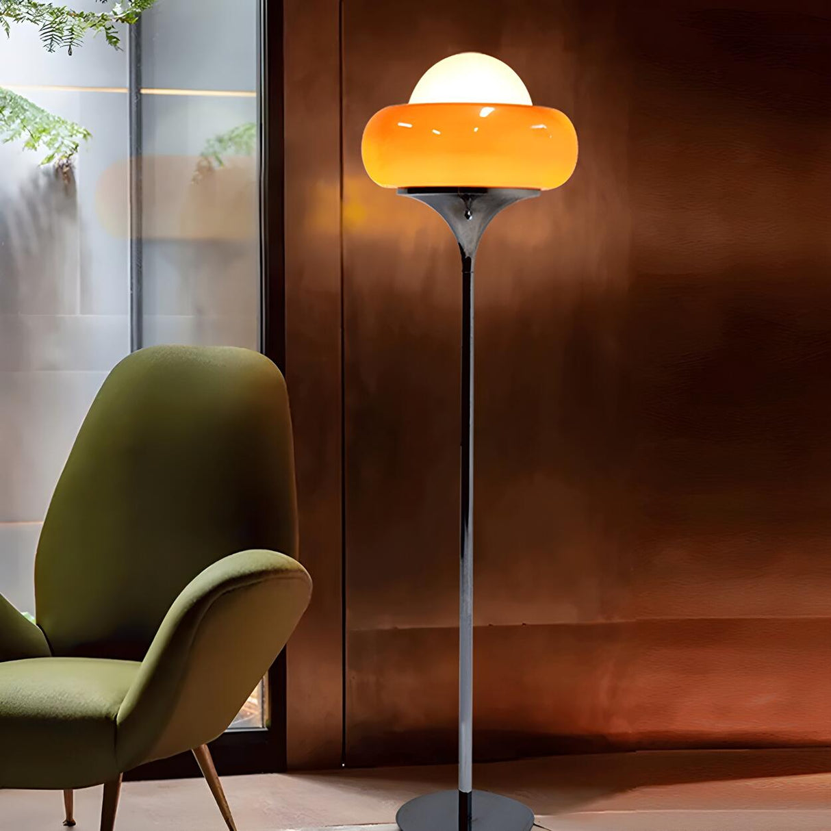 Retro Yellow Bubble Glass and Metal LED Floor Lamp Image - 10