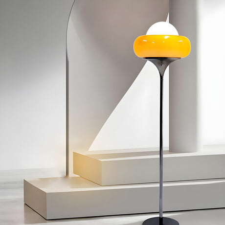 Retro Yellow Bubble Glass and Metal LED Floor Lamp Image - 2