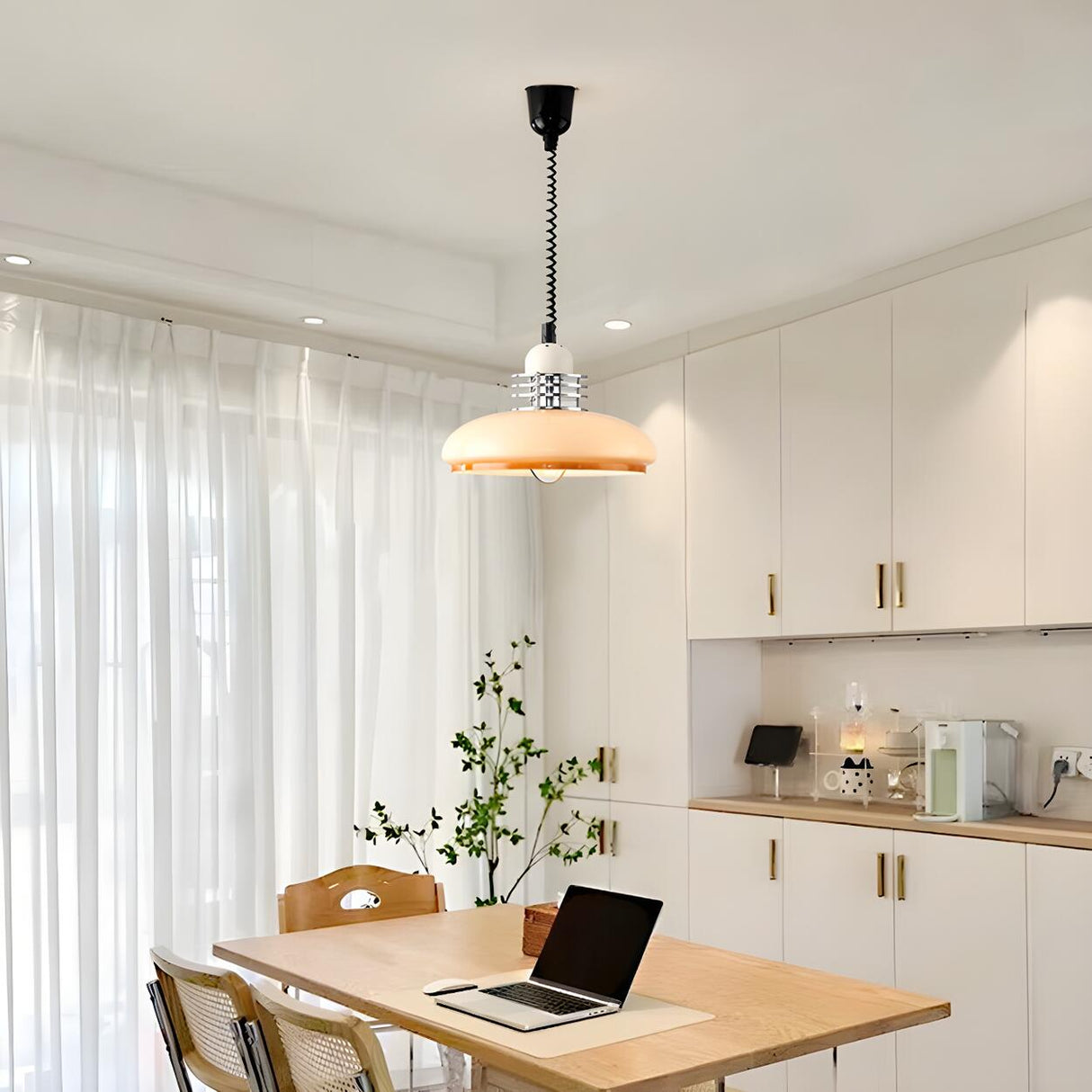 Retro Yellow Dome White Glass Hanging Pendant Light Image - 4