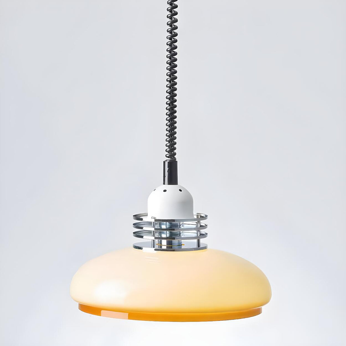 Retro Yellow Dome White Glass Hanging Pendant Light Image - 8