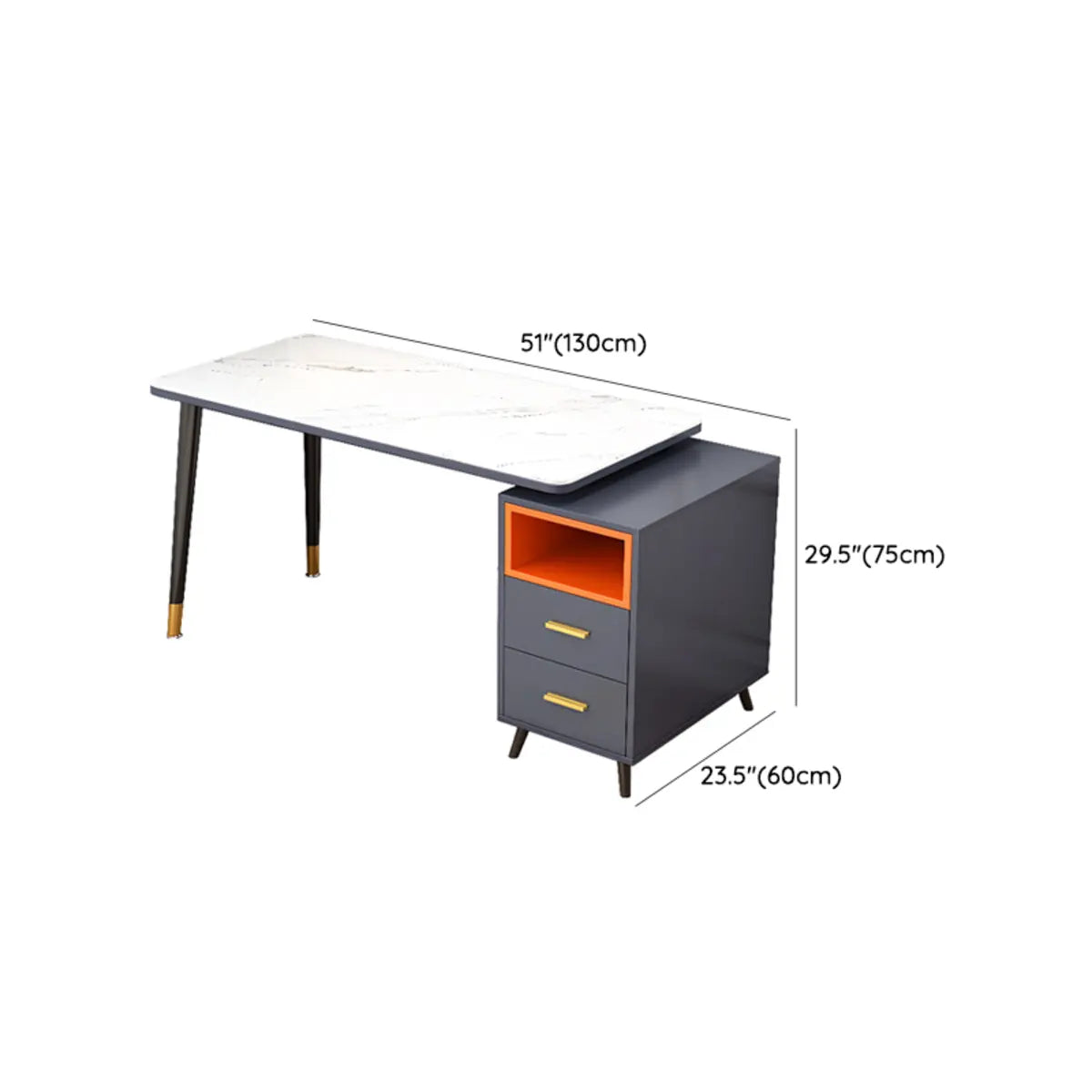 Reversible Ergonomic Off-White Drawers Computer Desk 