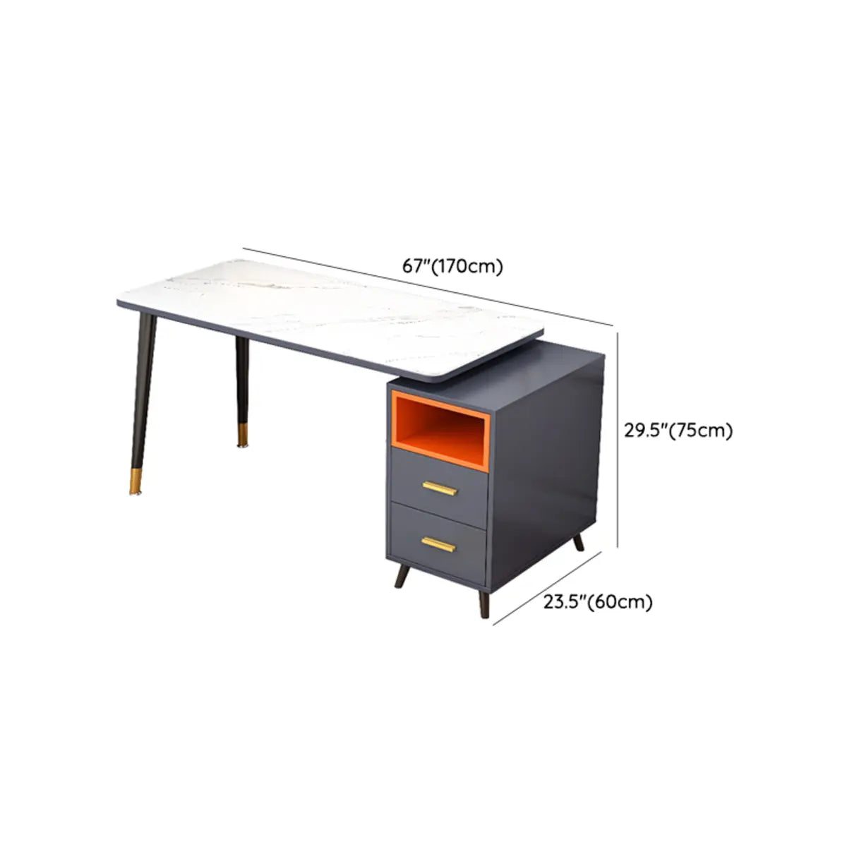 Reversible Ergonomic Off-White Drawers Computer Desk Image - 12