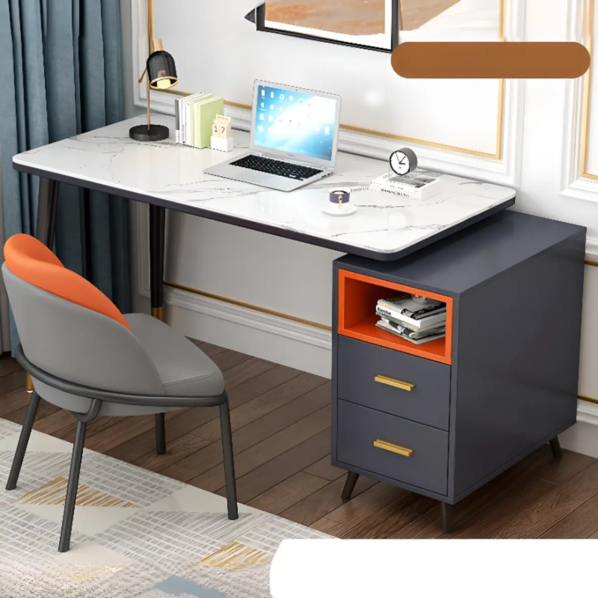 Reversible Ergonomic Off-White Drawers Computer Desk Image - 2