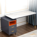 Reversible Ergonomic Off-White Drawers Computer Desk Image - 3